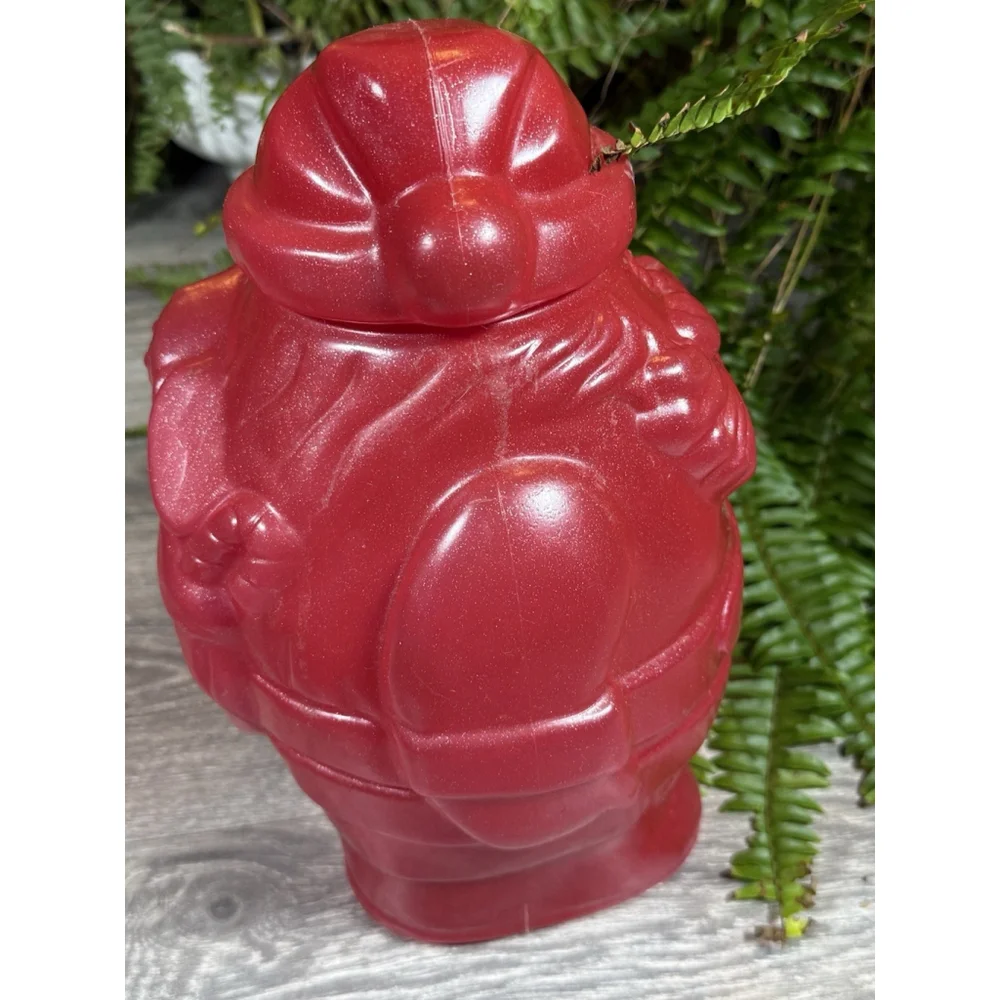 Vintage PackerWare Santa Claus Red Sparkle Plastic Blow Mold Cookie Jar Storage